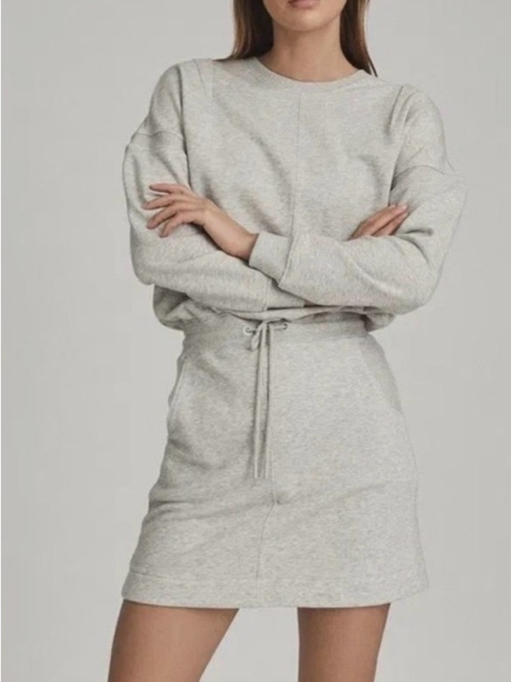Reiss Jetta Light Gray Drawstring Sweatshirt Dress